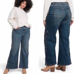 Nili Lotan x Target Sz 20W/22W Wide Leg Jeans with Side Buttons Mid Blue Stretch
